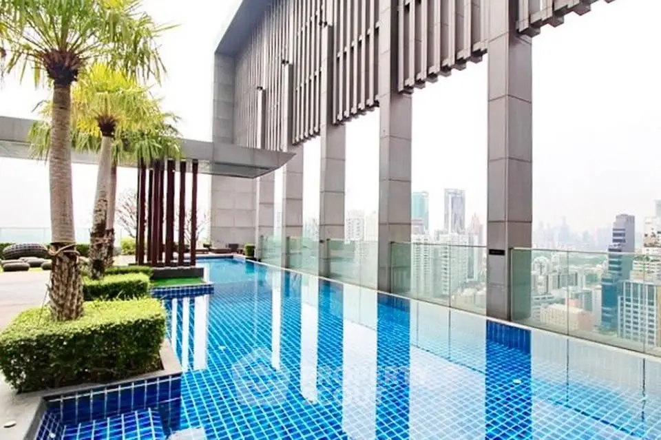 Luxurious rooftop pool with stunning city skyline views and modern architectural design.