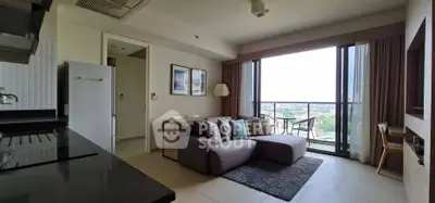 Modern living room with balcony view in stylish apartment