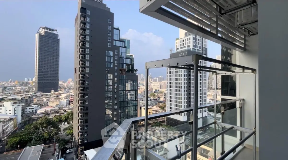 Stunning cityscape view from modern balcony in high-rise building