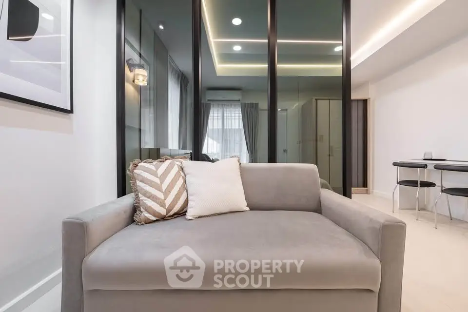 Modern living room with stylish sofa and elegant decor