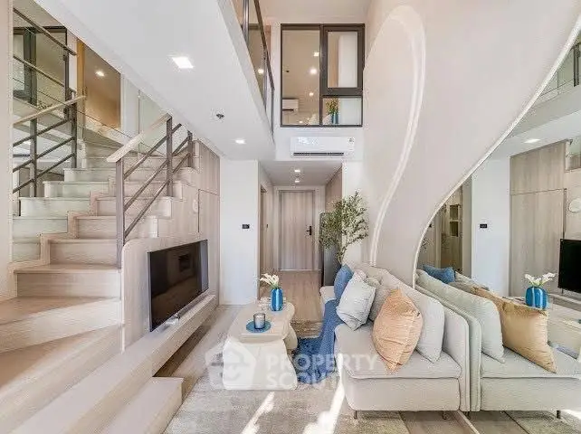 Luxurious modern living room with elegant decor and spacious layout