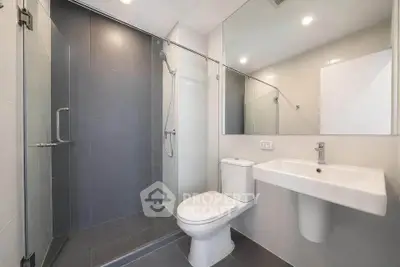Modern bathroom with sleek shower and elegant fixtures