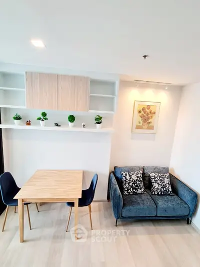 Modern living room with stylish decor and cozy seating area