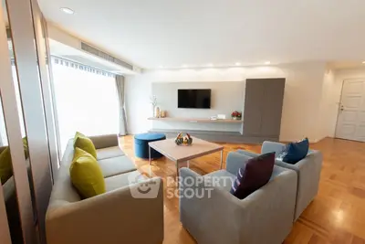 Spacious modern living room with stylish furniture and natural light