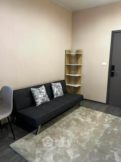 Modern living room with sleek sofa and stylish decor