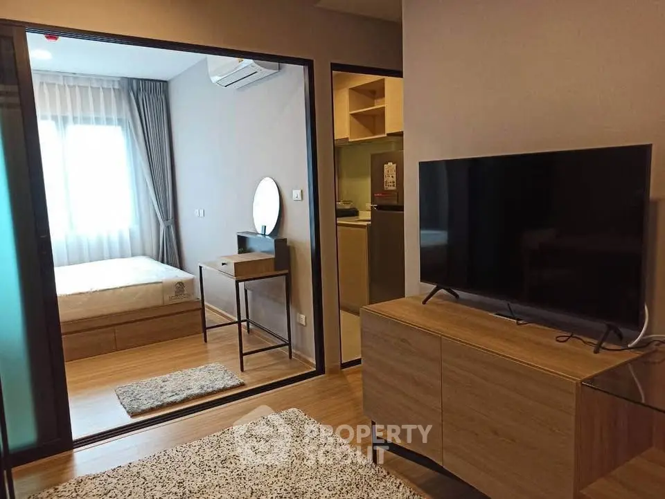 Modern apartment interior with cozy living room and stylish bedroom