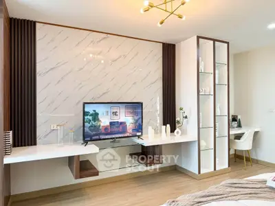 Modern living room with stylish TV unit and elegant decor