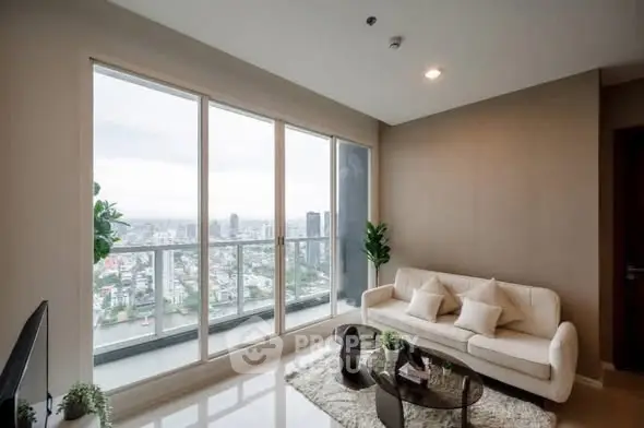 Luxurious living room with stunning city view and elegant decor