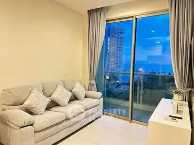 Cozy living room with sea view and modern decor