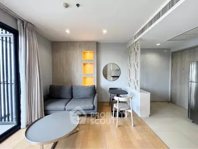 Modern living room with stylish furniture and open layout in a contemporary apartment.