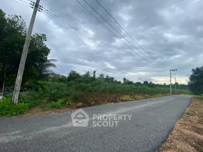 Scenic rural road with lush greenery and cloudy sky, ideal for tranquil living.