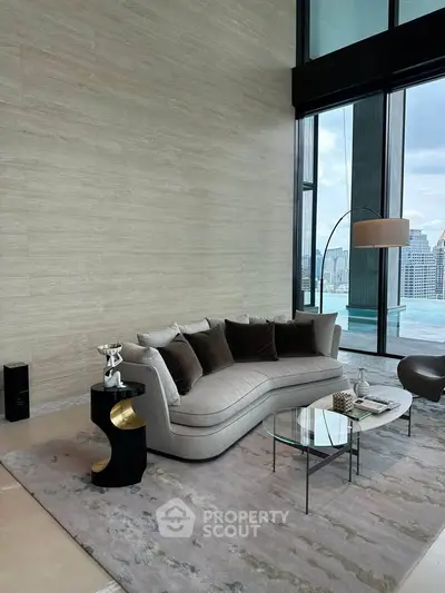 Luxurious living room with panoramic city view and elegant decor