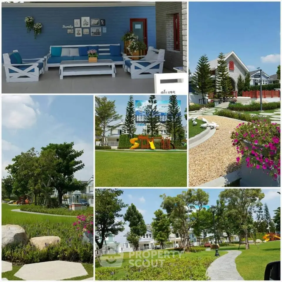 Charming residential community with lush gardens and stylish outdoor seating areas.