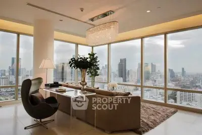 Luxurious living room with panoramic city view and elegant decor