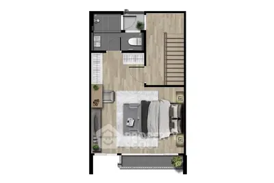 Modern bedroom floor plan with stylish decor and cozy layout