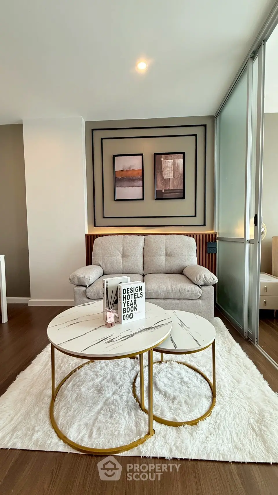 Stylish living room with modern decor and cozy seating area