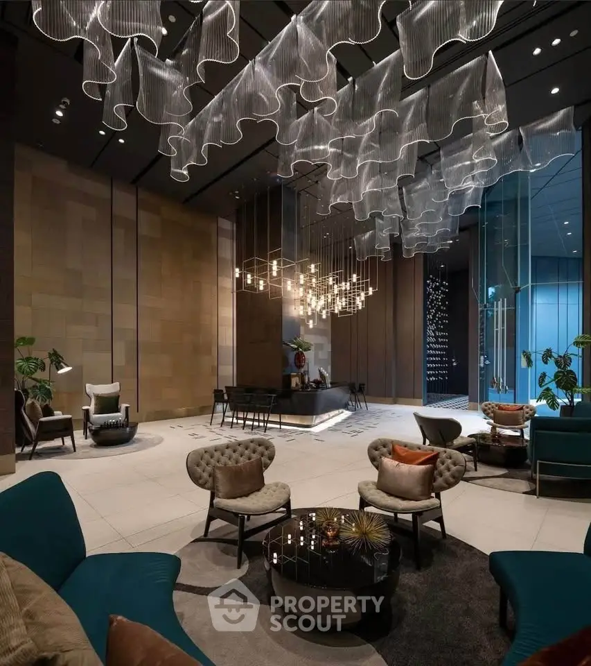 Luxurious modern living room with elegant lighting and stylish furniture