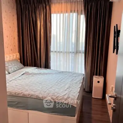 Cozy bedroom with elegant curtains and modern decor