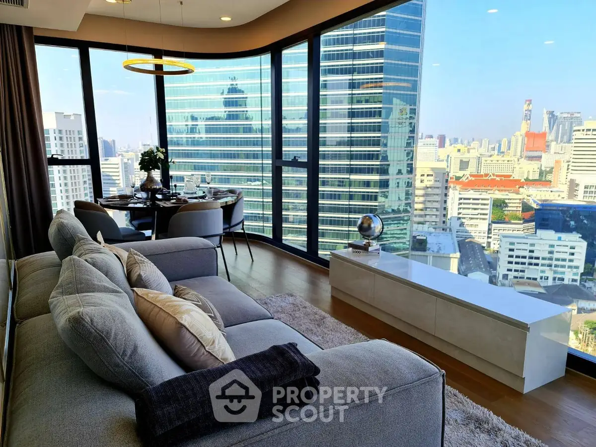 Luxurious living room with panoramic city view and modern decor