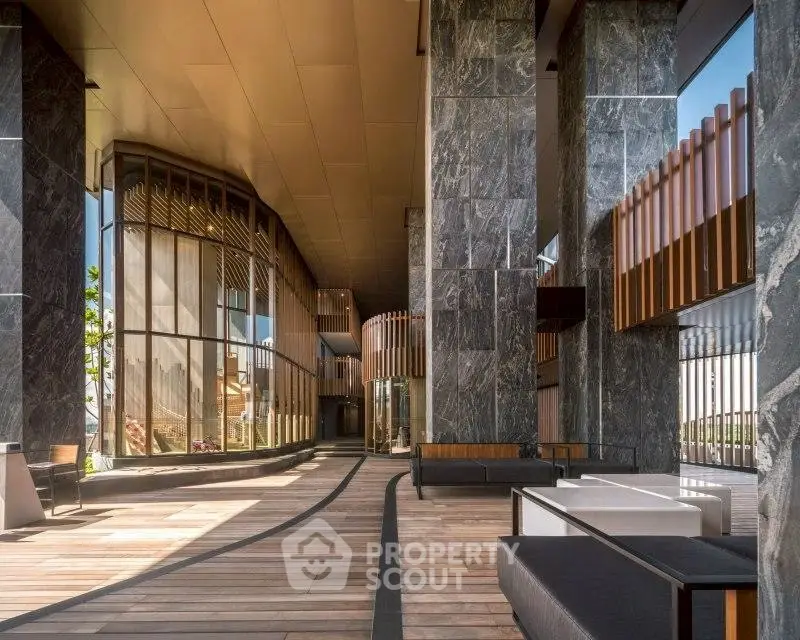 Luxurious modern building entrance with sleek design and elegant materials