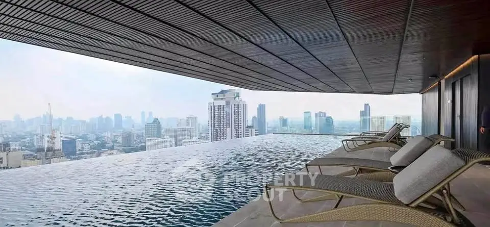 Luxurious rooftop infinity pool with stunning city skyline view, perfect for relaxation and leisure.