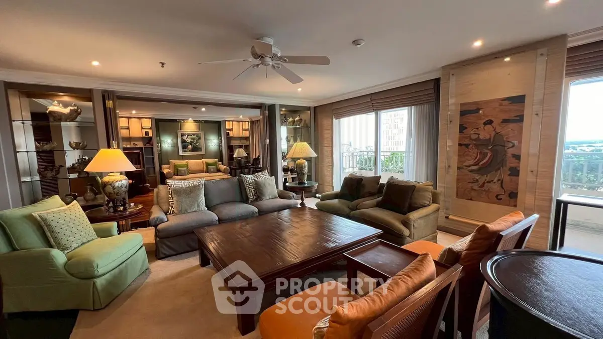 Luxurious living room with elegant decor and spacious seating area, perfect for relaxation and entertainment.