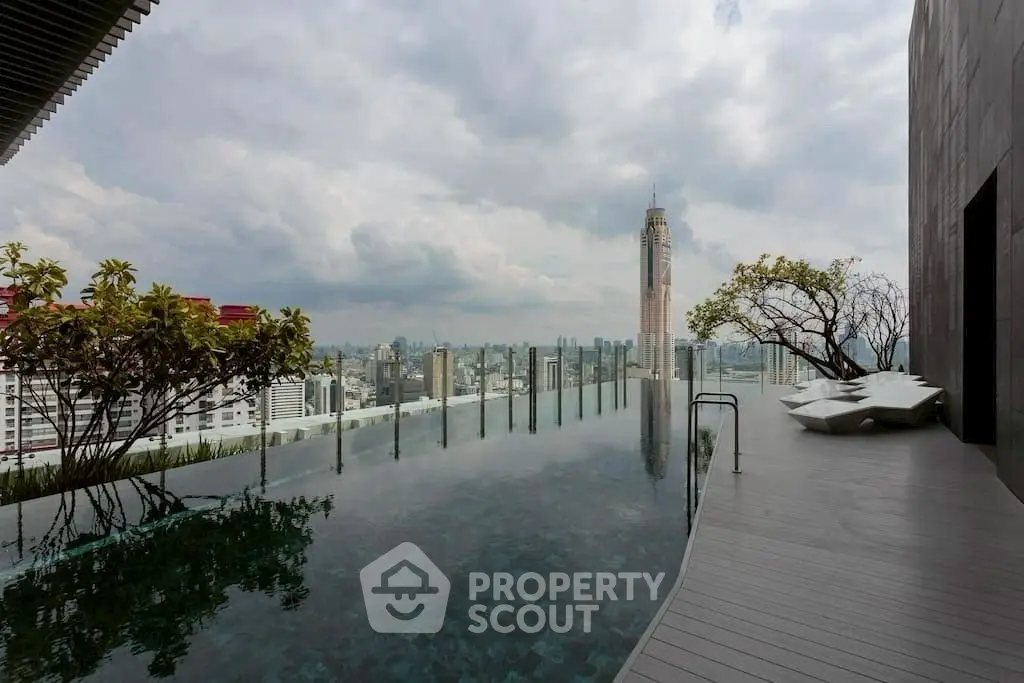 Luxurious rooftop infinity pool with stunning city skyline view