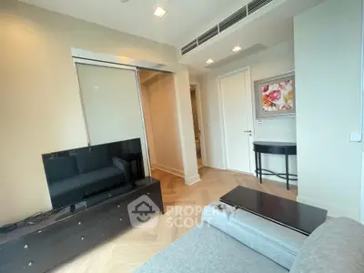 Modern living room with sleek TV and stylish decor