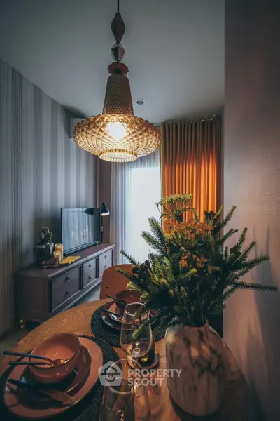 Stylish living room with modern decor and elegant lighting