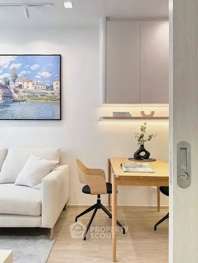 Modern living room with cozy seating and stylish decor