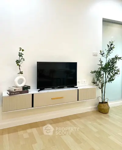 Modern living room with sleek TV stand and stylish decor