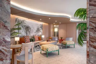 Luxurious modern living room with stylish decor and elegant lighting