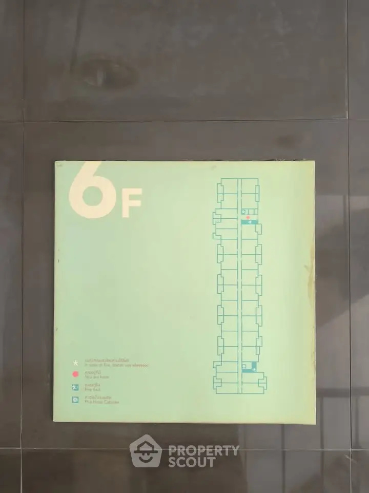 Floor plan display on a wall for 6th floor in a residential building