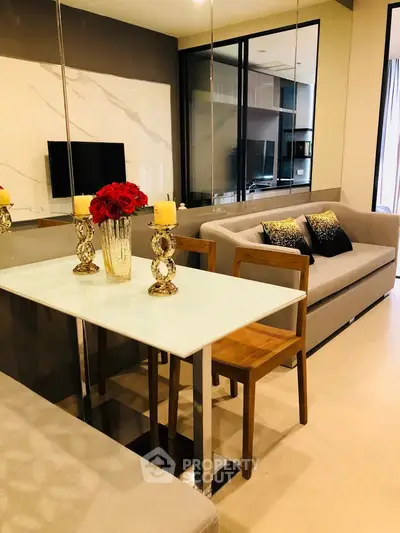 Stylish modern living room with elegant decor and cozy seating area