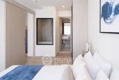 Modern bedroom with ensuite bathroom and stylish decor