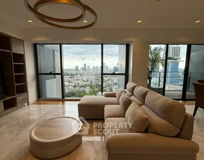 Luxurious living room with stunning city view and modern furnishings
