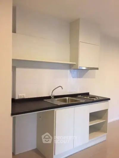 Modern minimalist kitchen with sleek cabinetry and dual sink setup