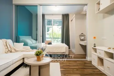 Modern living room with cozy bedroom view and stylish decor