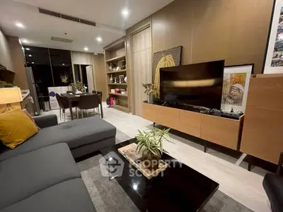 Stylish modern living room with sleek furniture and ambient lighting