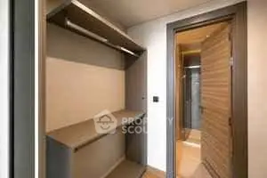 Spacious walk-in closet with modern design and ample storage space.