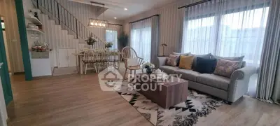 Stylish living room with elegant decor and dining area in modern home