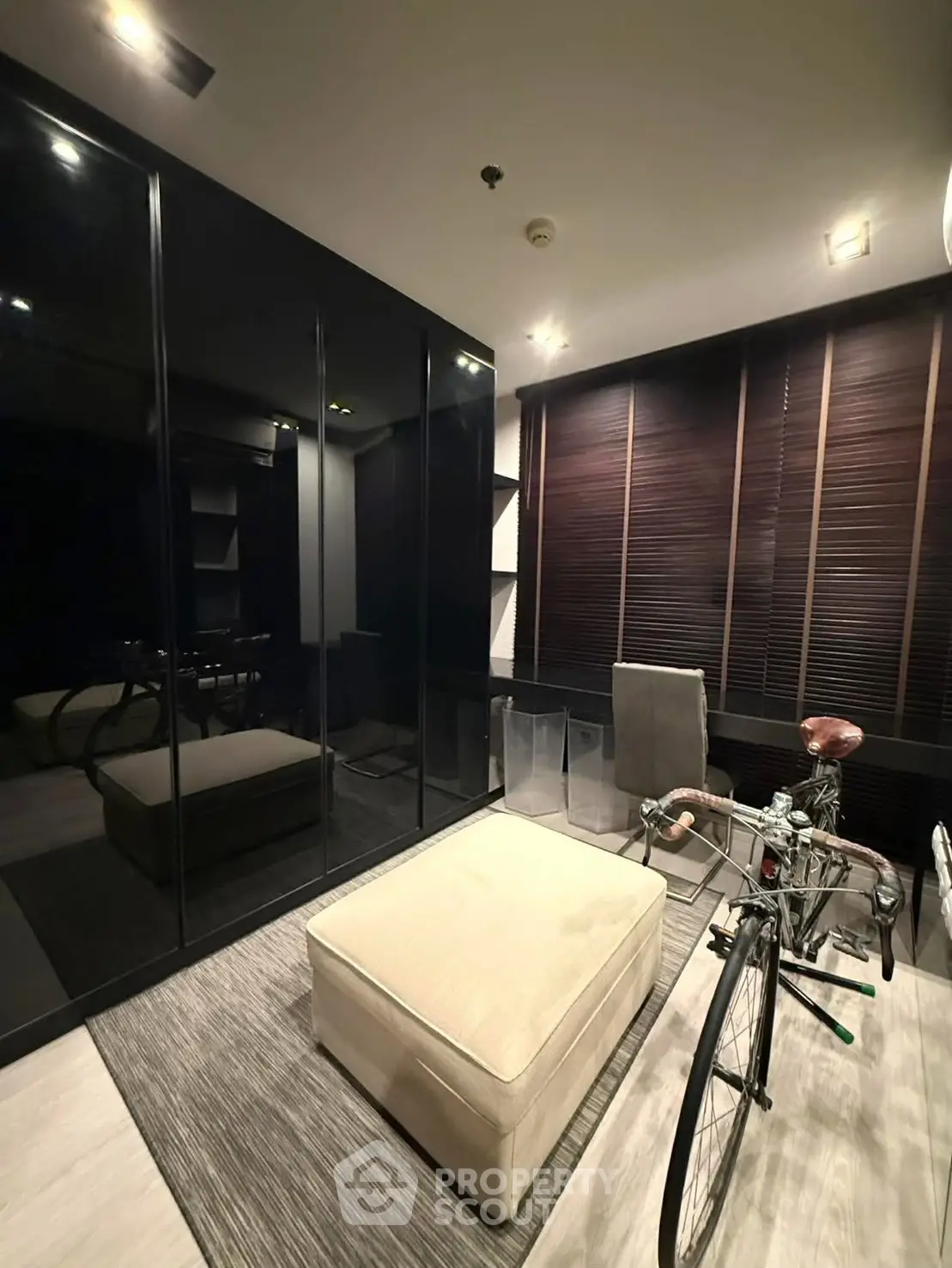 Modern study room with sleek black cabinets and stylish decor