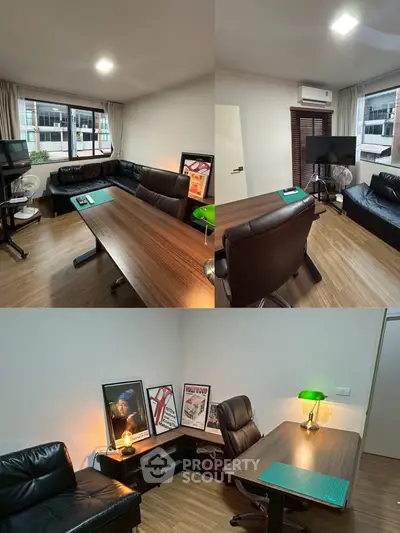 Stylish home office with modern furniture and ample natural light