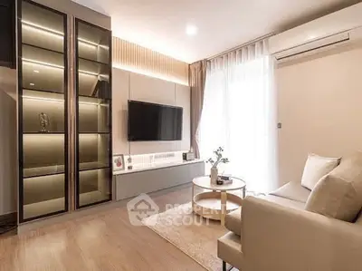 Modern living room with sleek design and natural light