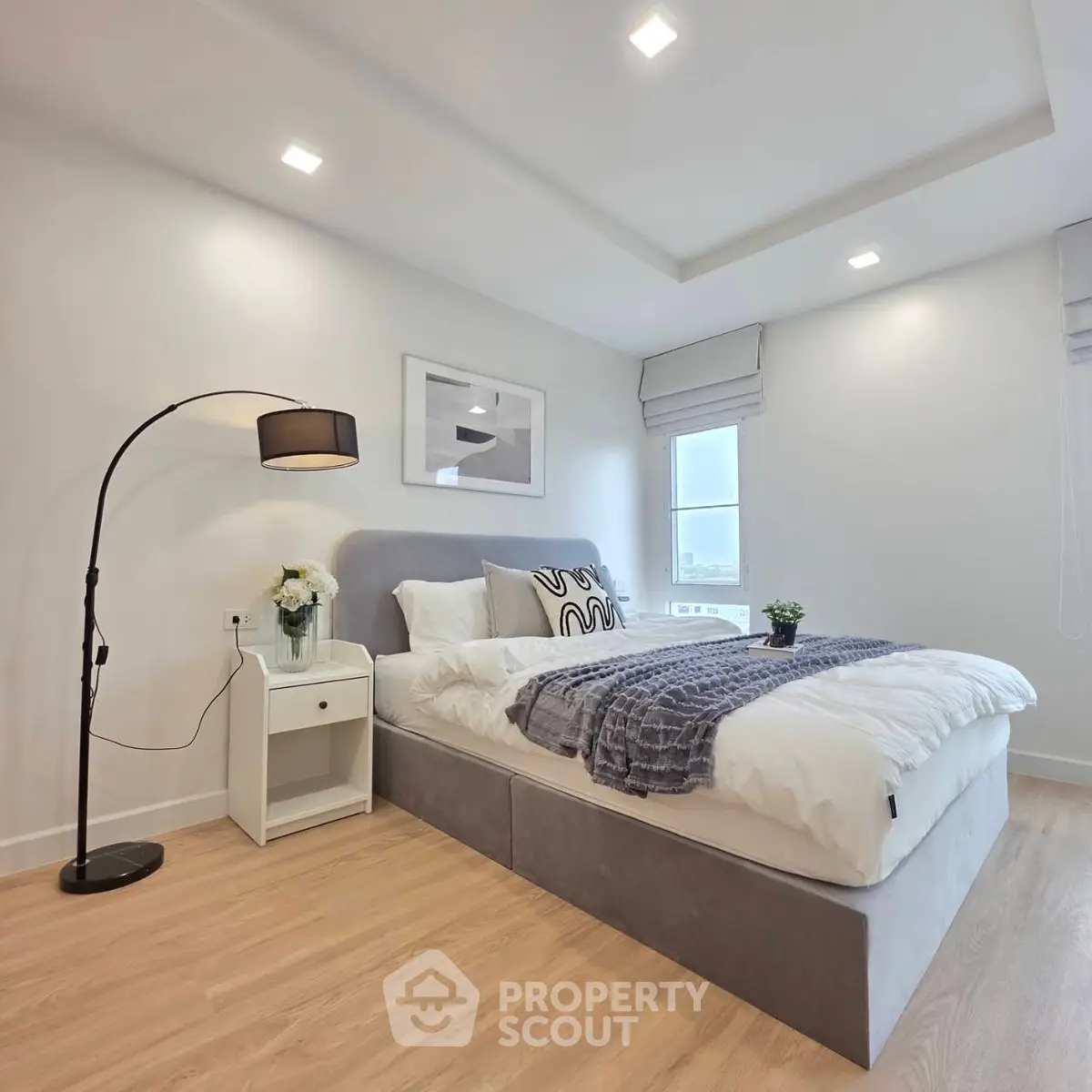 Modern bedroom with stylish decor and cozy ambiance