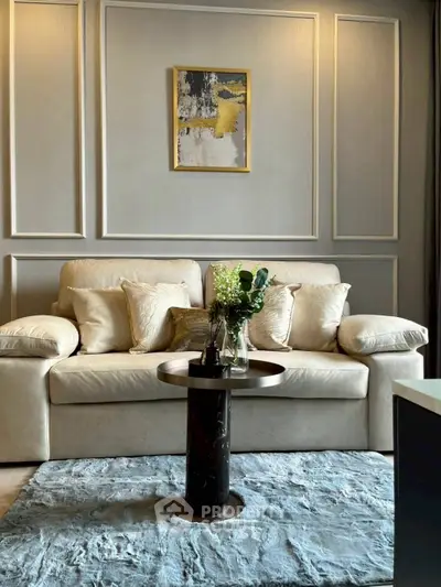 Elegant living room with plush sofa and modern decor