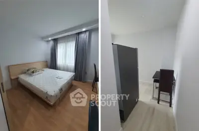 Spacious bedroom with natural light and adjacent study area in modern apartment.