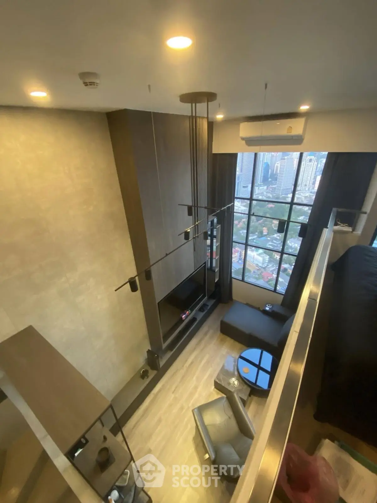 Modern loft apartment with high ceiling and city view