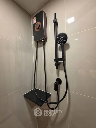 Modern bathroom with sleek shower design and elegant fixtures