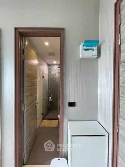 Modern bathroom with sleek design and glass shower enclosure